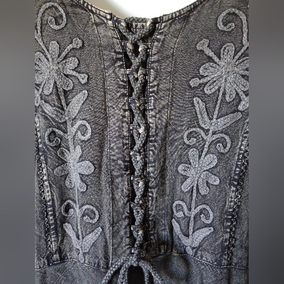NWT Sacred Threads Gray Embroidered Boho Gypsy Dress Size L / XL - Picture 3 of 14